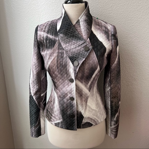 hilton hollis Jackets & Blazers - HILTON HOLLIS womens tailored jacket gray white floral print button front 4